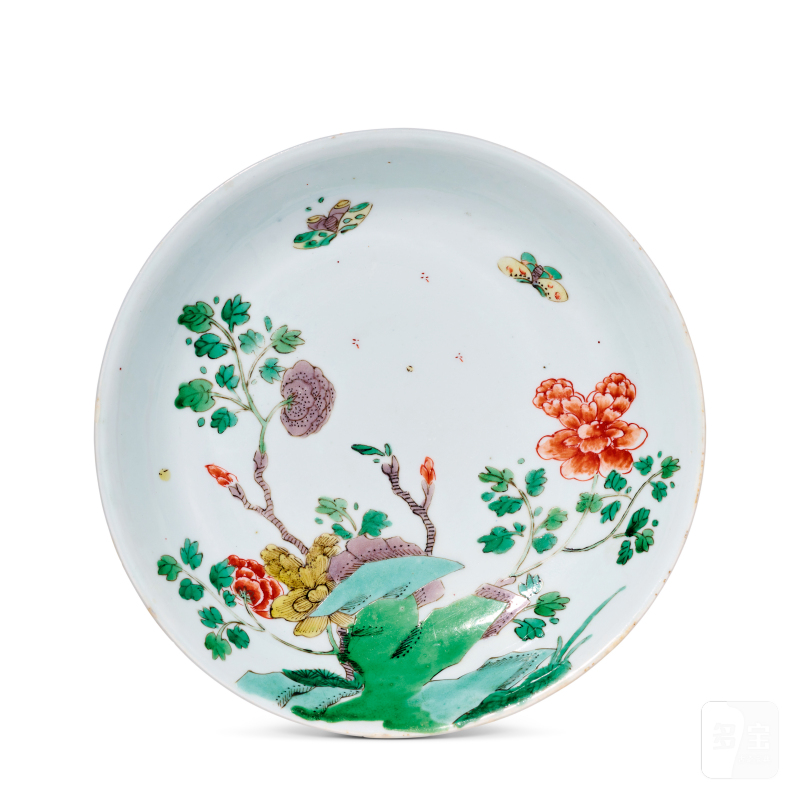 清康熙 五彩蝶恋花纹盘